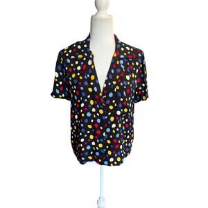 Reformation Cuba Top in Fiesta Polka Dot Black Multicolor Short Sleeve Top (M)